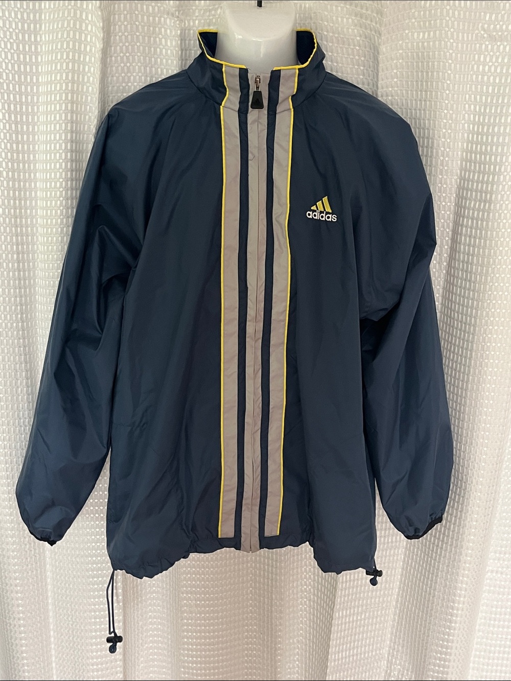 Adidas Windbreaker Vintage Jacket Mens M Navy Yellow Full Zip Mesh Lined